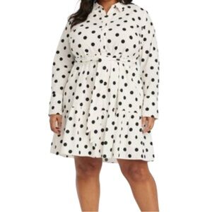 Ava & Viv White Polka Dot Long Sleeve Tiered Skirt Shirt Dress NWT